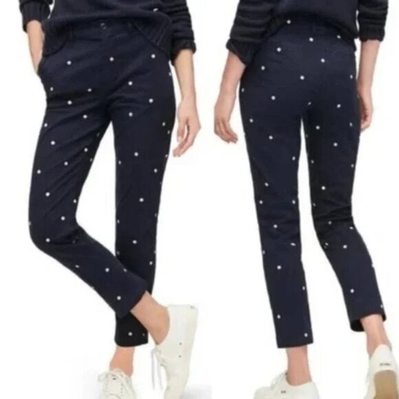 J Crew Size 30 Vintage Straight Pant Polka-dot Stretch Chino Navy Blue - Picture 2 of 10